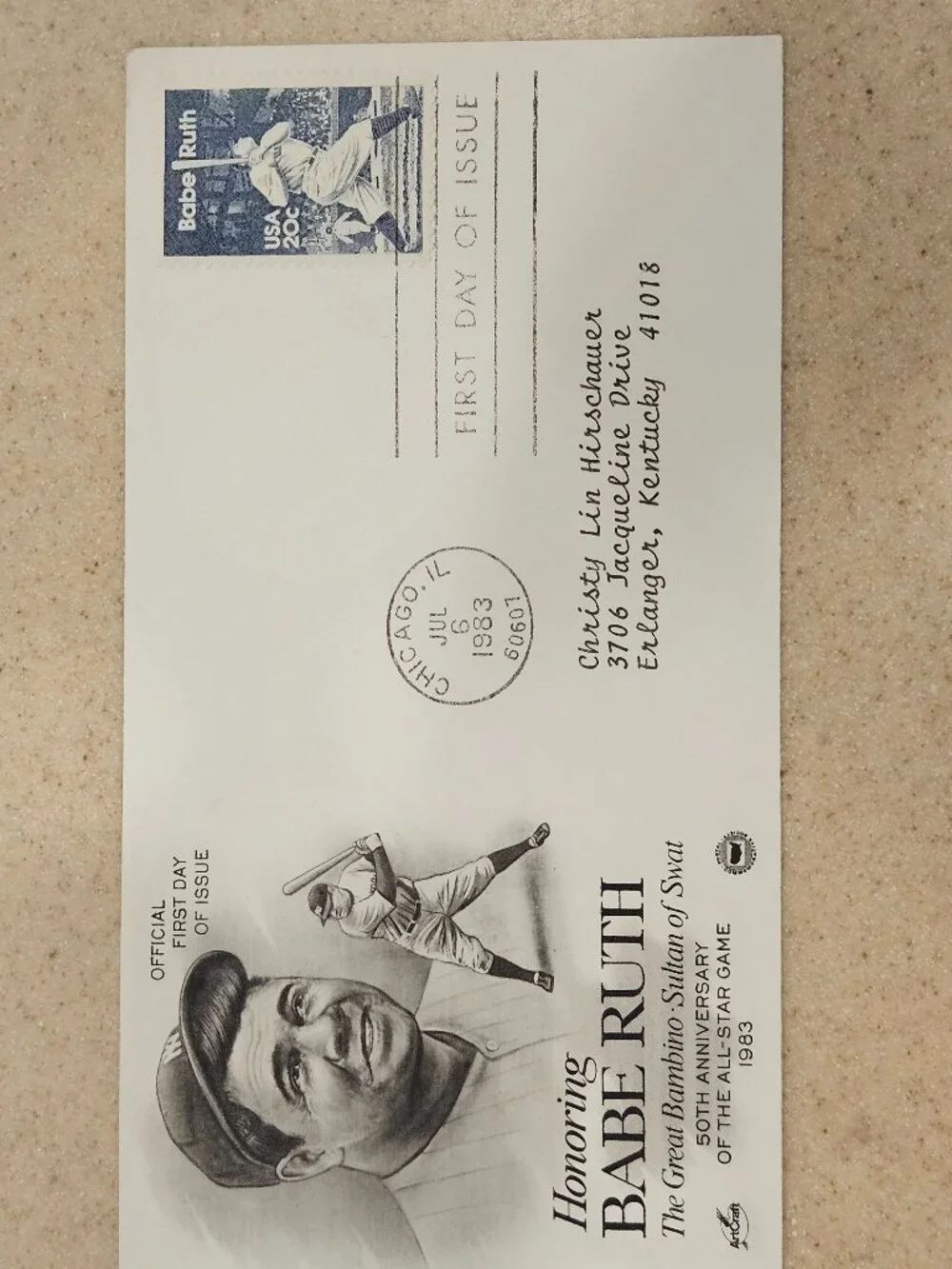 RARE COLLECTIBLE USPS 1ST DAY ISSUE COVER BABE RUTH ALL STAR STAMP ENVELOPE FDC